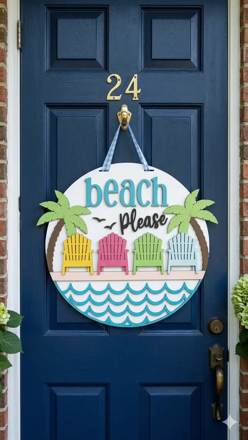 Beach Please Layered Wooden Door Hanger 1