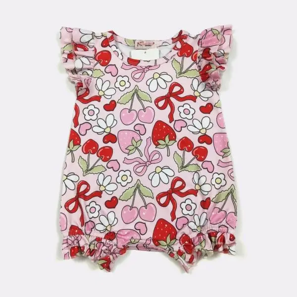 Berry Blissful Ruffled Romper For Little Girls 1