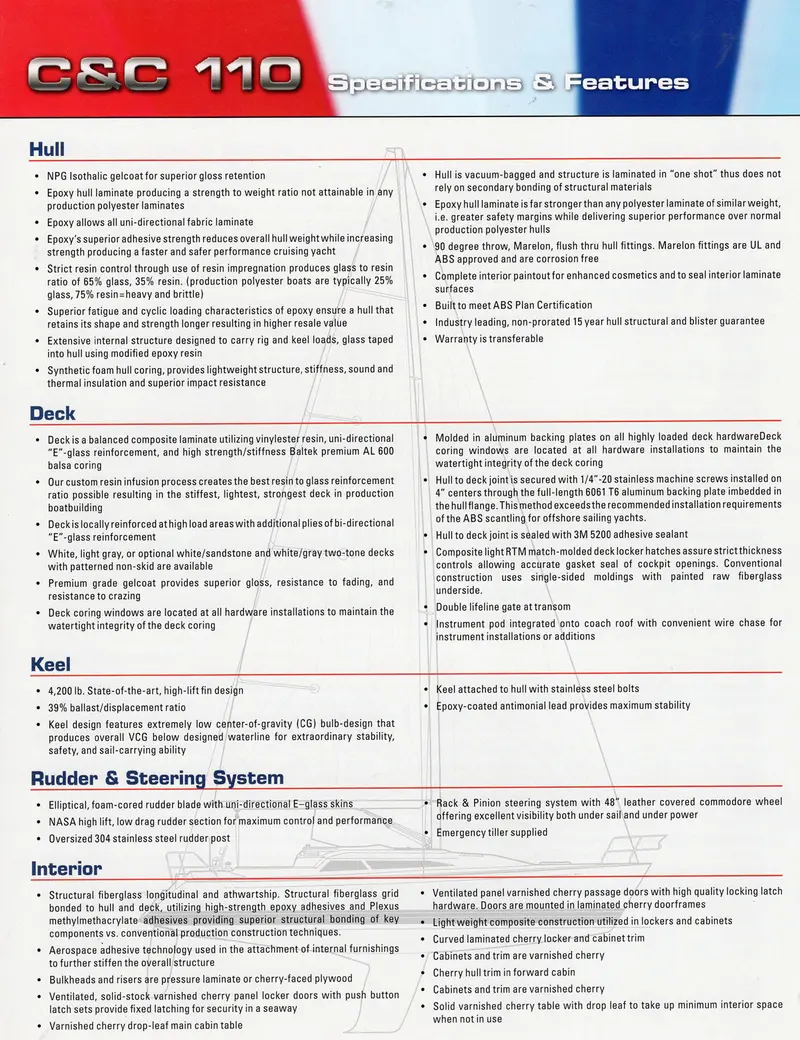 C&C 110 Power Yacht Specifications Sheet (2006) 1