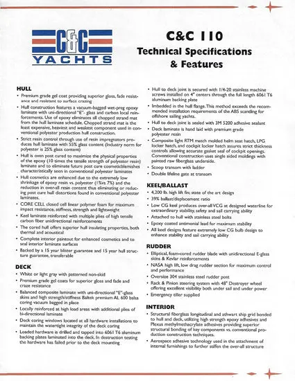 C&C 110 Specifications – 2003 Model Documentation 1