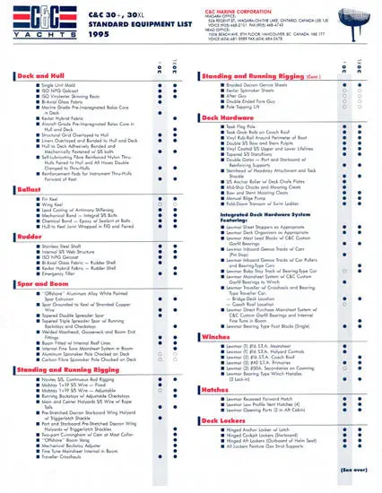 C&C 30 Sailboat Specifications And Line Drawings Package 1