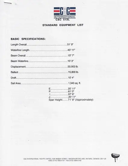 C&C 51Xl Full Specification And Line Drawings 1