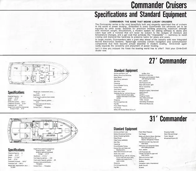 Chris-Craft Commander 1970 Specifications Sheet 1