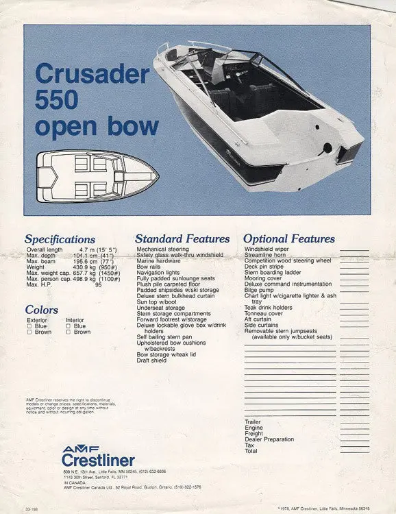 Crestliner Crusader 550 Open Bow Boat Brochure 1