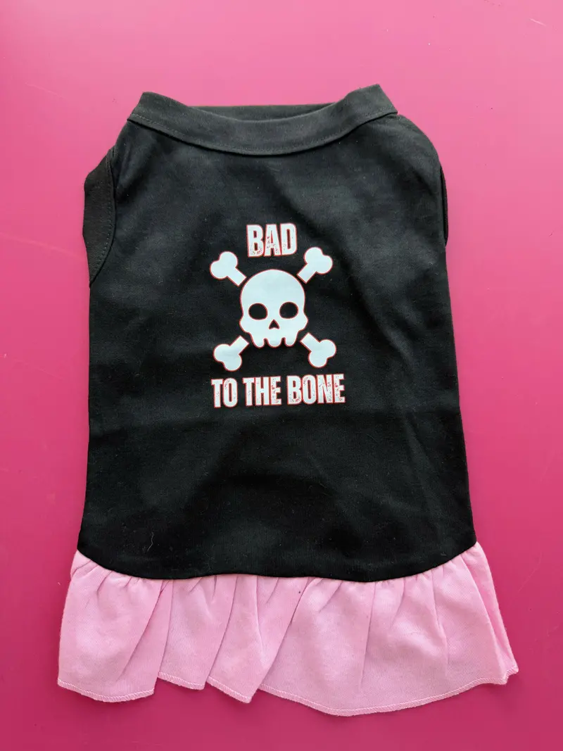 Dog Dress With 'Bad To The Bone' Motif – Stylish Canine Outfit 1