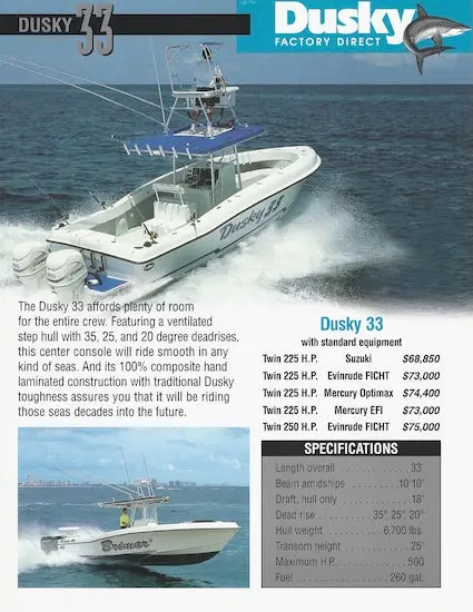 Dusky 33 — Comprehensive Specification Brochure 1