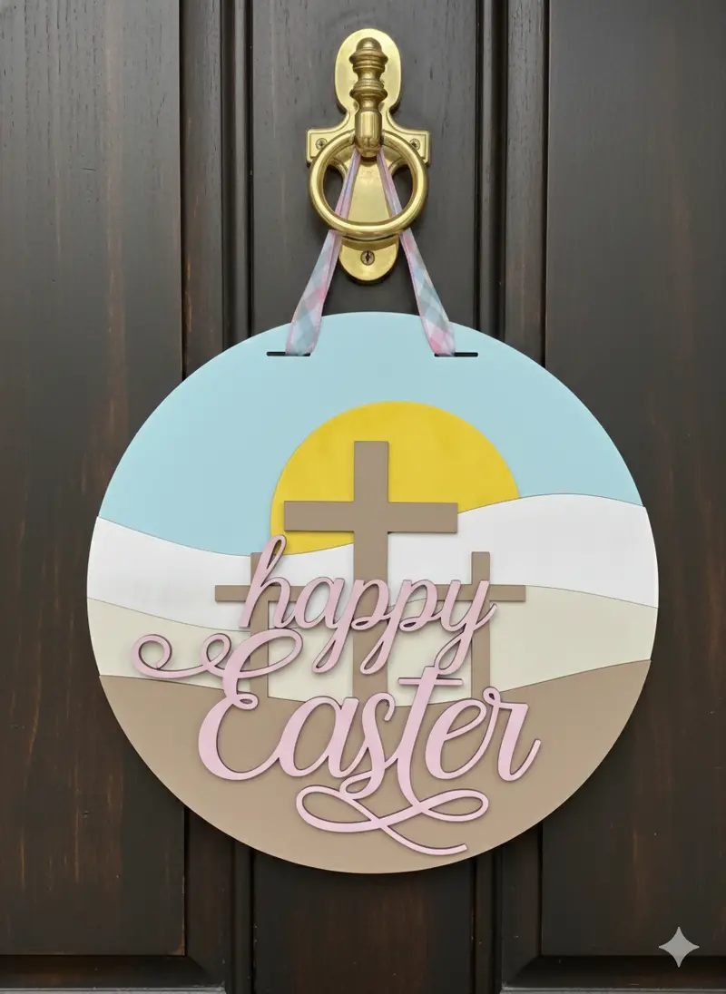 Easter Cross Door Hanger – 3D Layered Decorative Hanging Sign 1