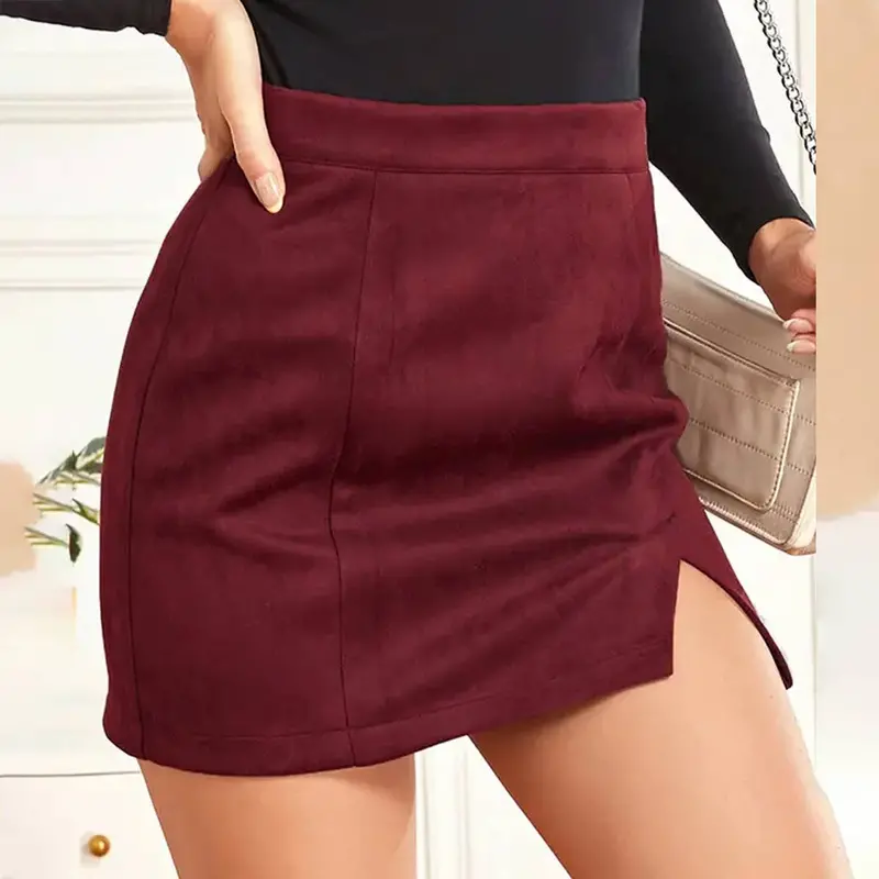 Faux Suede High-Waist Mini Skirt – Zip-Front Styling 1