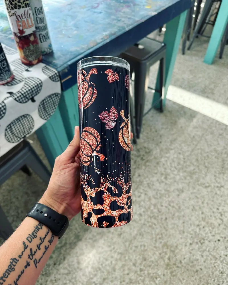 Glitter-Pumpkin Insulated Tumbler – Autumn-Themed Drinkware 1