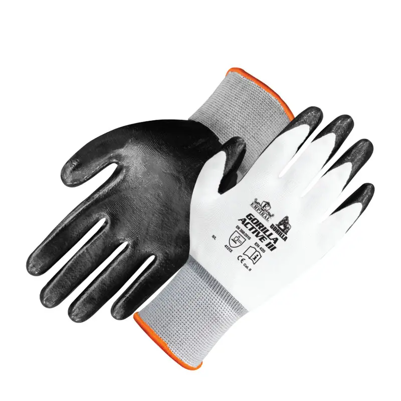 Gorilla Active-Iii Gloves – 15-Gauge White Polyester Liner With Smooth Nitrile Coating 1
