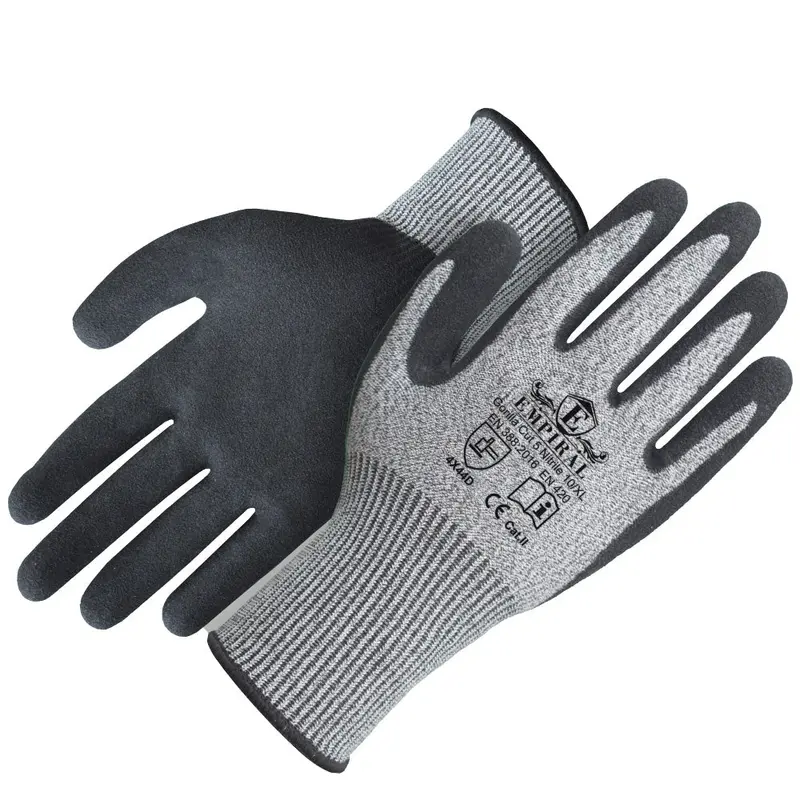 Gorilla Cut 5 Nitrile-Coated Gloves With Grey Hppe Liners And Black Sandy Nitrile Palm 1