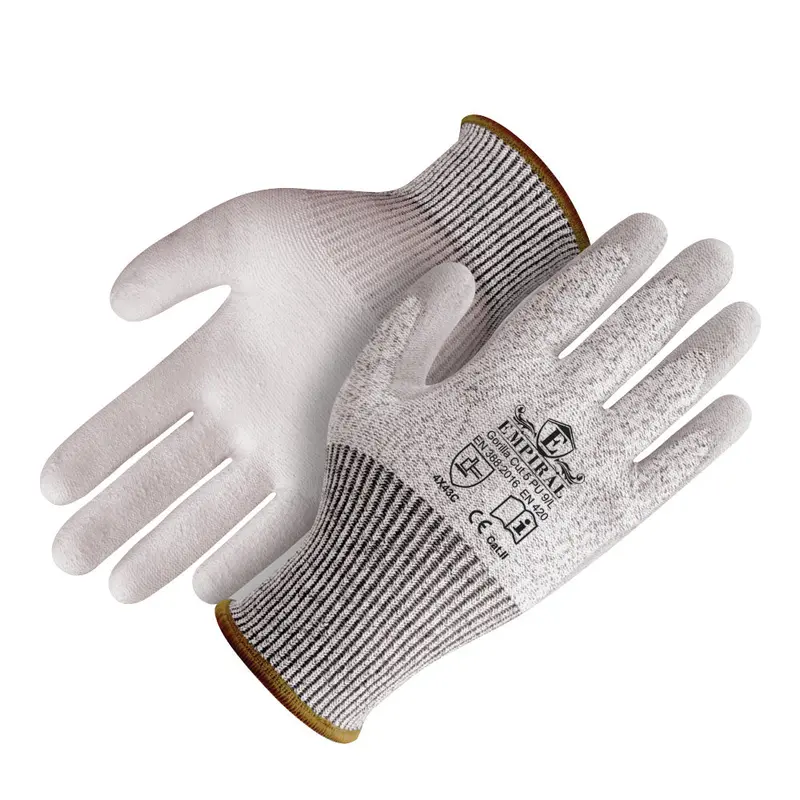 Gorilla Cut 5 Pu-Coated Gloves With Grey Liners And Black Sandy Pu Palm 1