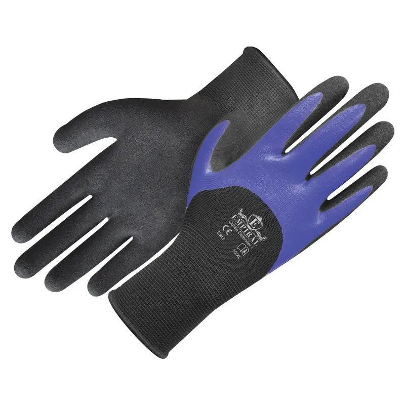 Gorilla Defender-I Black Polyester Shell Gloves With 3/4 Blue + Sandy Black Nitrile Coating 1