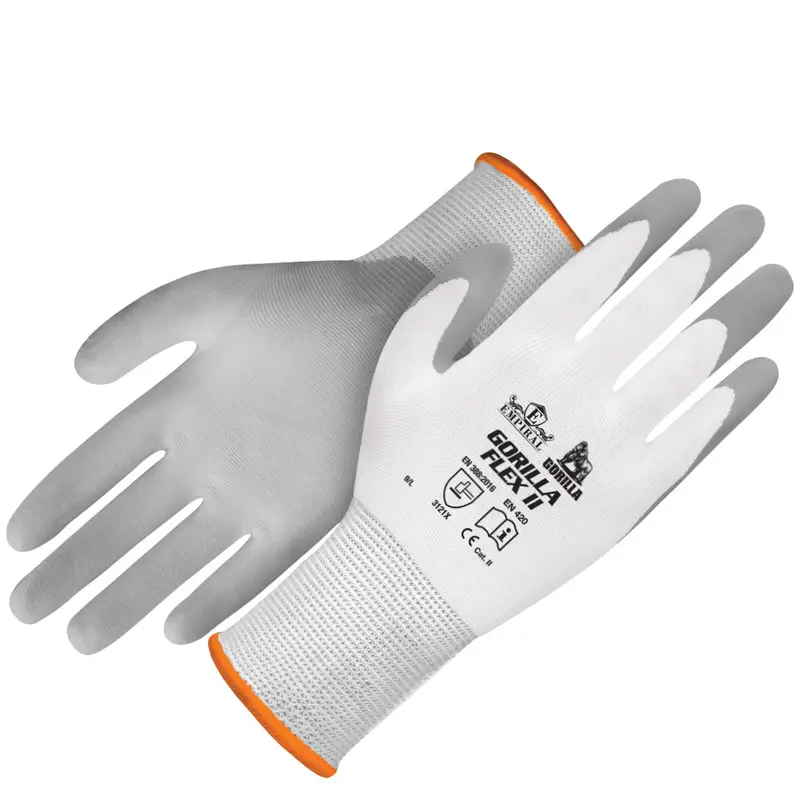 Gorilla Flex-Ii White Polyester 15-Gauge Gloves With Grey Microfoam Nitrile Palm Coating 1