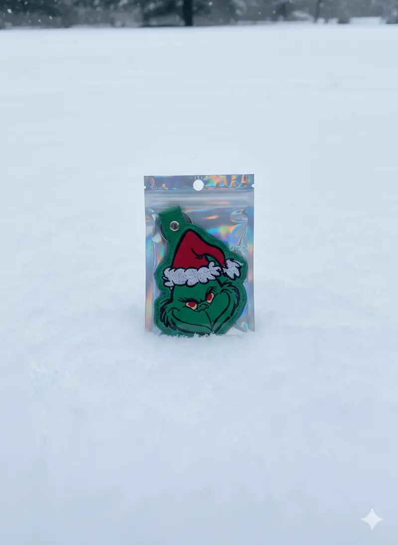 Green Mean Guy Embroidered Vinyl Keychain 1