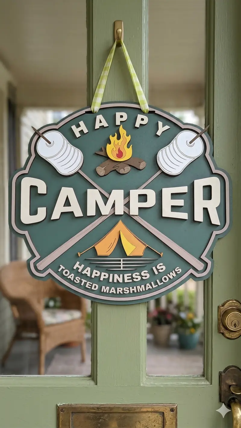 Happy Camper Layered Wood Door Sign 1