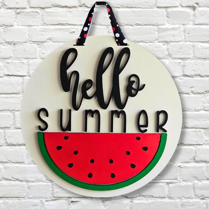 Hello Summer Watermelon Wooden Door Hanger 1