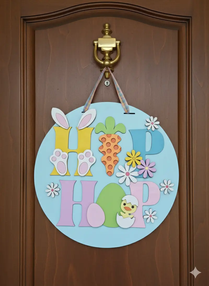 Hip-Hop Easter Door Hanger – 3D Layered Festive Wall Decor 1