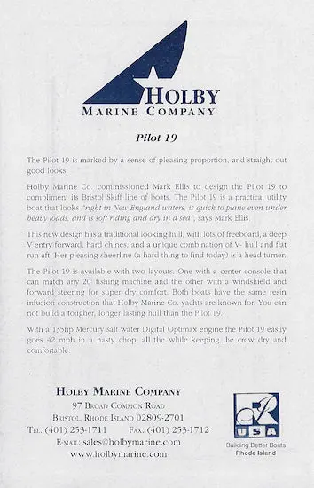 Holby Pilot 19 Inboard Skiff Brochure 1