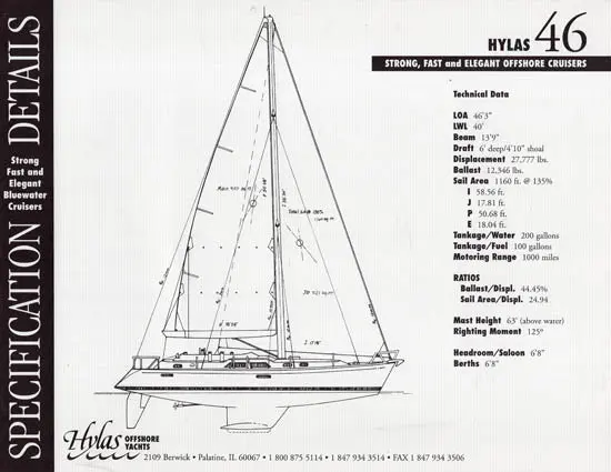Hylas 46 Cruising Yacht Specifications Brochure 1