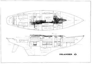Islander 44 Interior Layout And Hull Profile Drawing 1