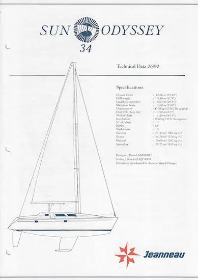 Jeanneau Sun Odyssey 34 Sailing Yacht Brochure 1