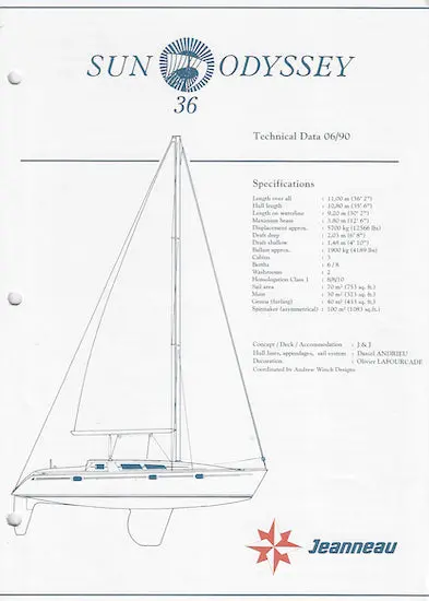 Jeanneau Sun Odyssey 36 Technical Specifications 1