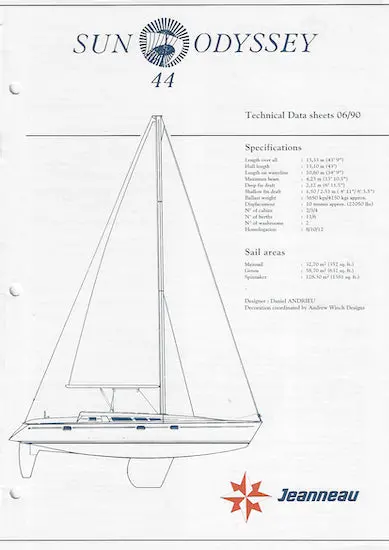 Jeanneau Sun Odyssey 44 Sailboat Specifications 1