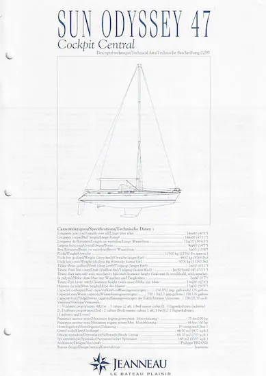 Jeanneau Sun Odyssey 47 Cockpit-Central Layout Brochure 1