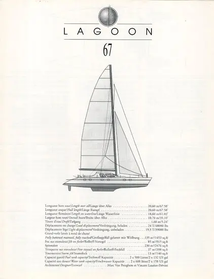 Lagoon 67 Luxury Catamaran Specification Sheet 1