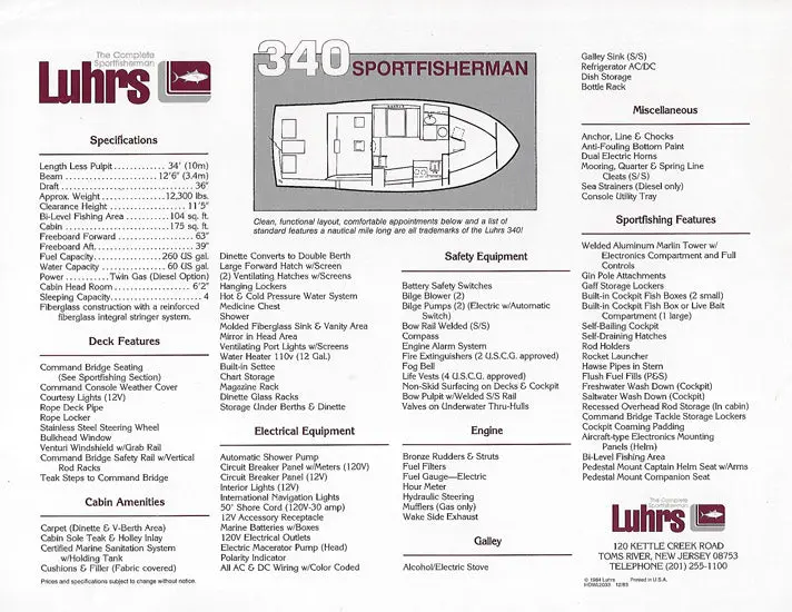 Luhrs 340 Sport Fisherman Technical Specifications 1