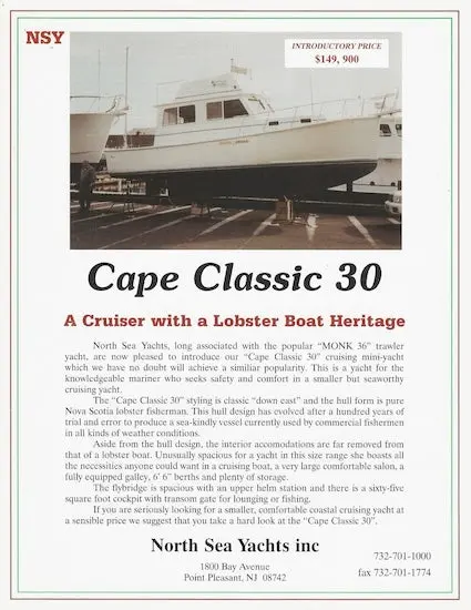 North Sea Cape Classic 30 Coastal Cruiser Brochure 1