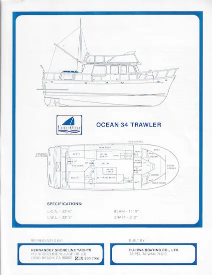 Ocean 34 Trawler Yacht Specifications 1
