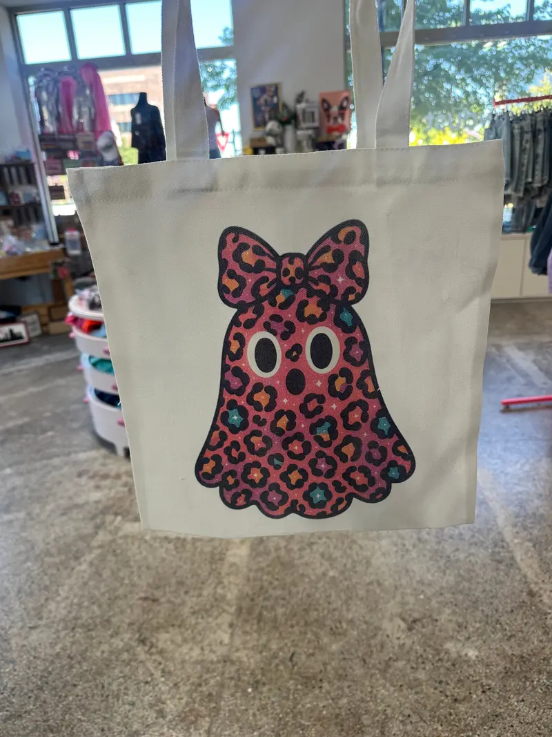 Pink Cheetah Ghost Tote – Playful Halloween Bag 1