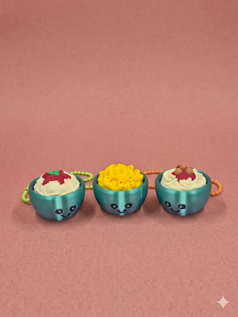 Pressable Pasta Bowl Fidget Keychain – Sensory Kitchen-Themed Charm 1