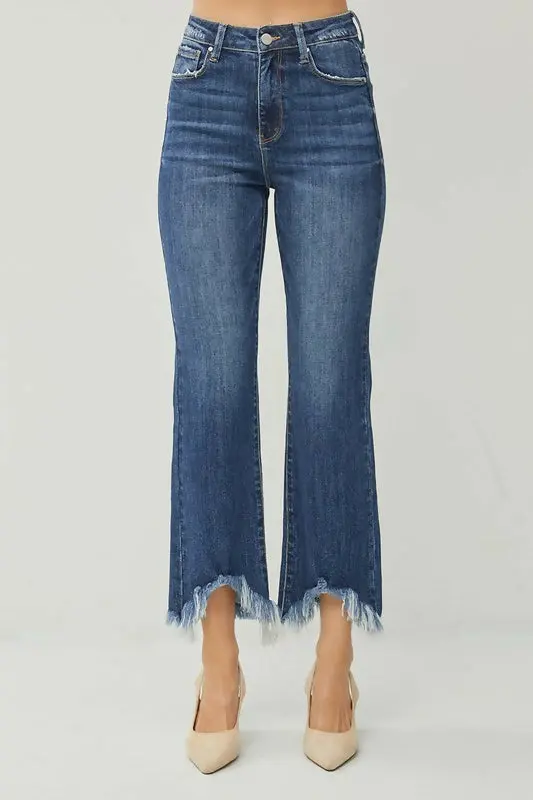 Risen Curvy-Fit Ankle Bootcut Jeans – High-Rise, Medium Wash With Frayed Hem 1