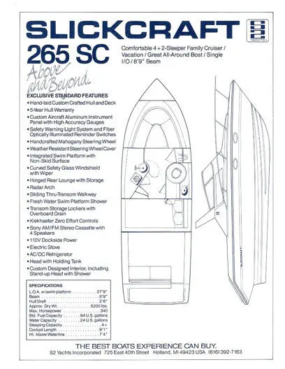 S2 Slickcraft 265Sc Technical Specification Sheet 1