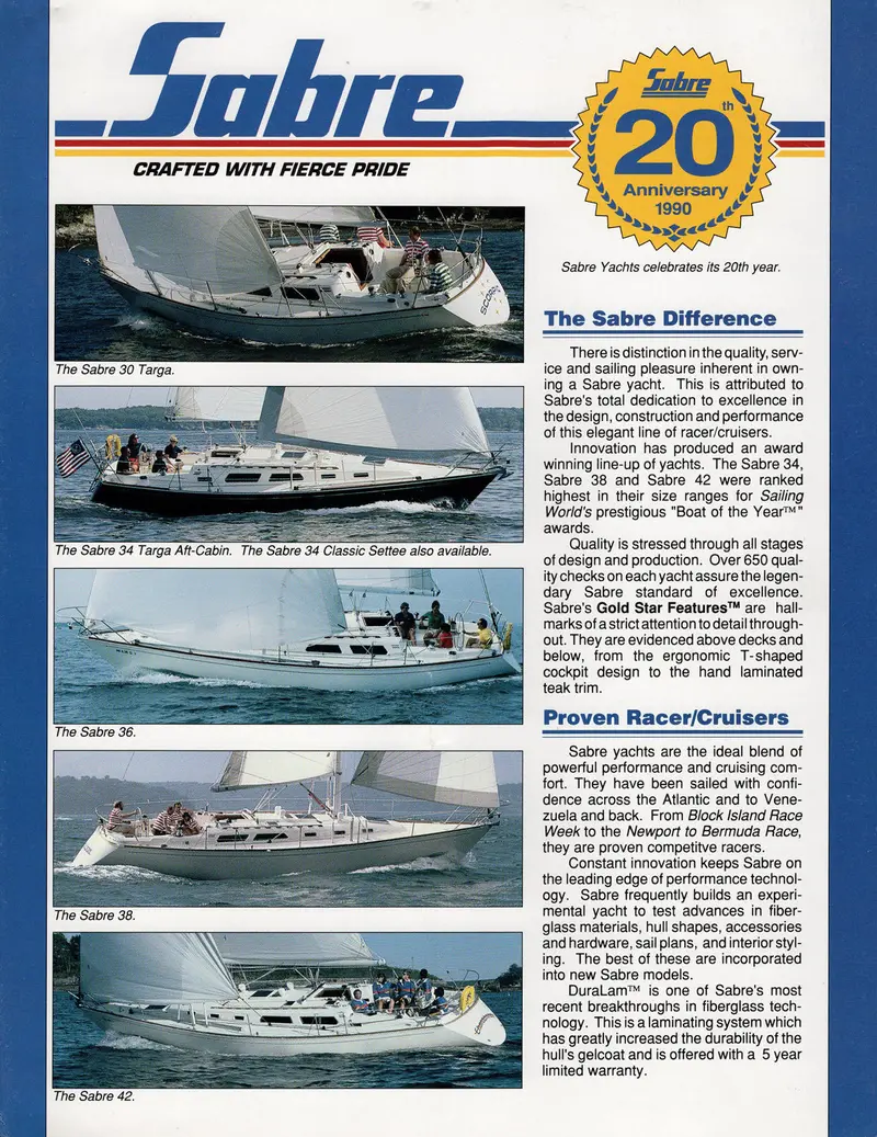 Sabre 1990 Sailing Yacht Brochure – Sail Plan, Interior & Performance 1