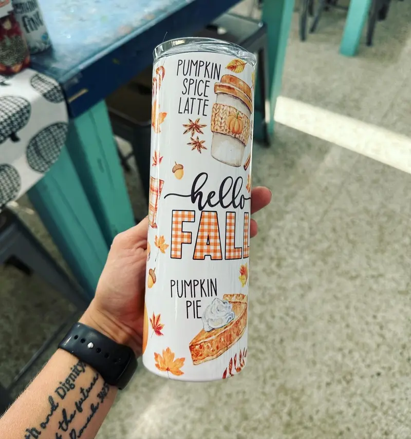 Seasonal Fall Pattern Tumbler – Stainless Steel Cup 1