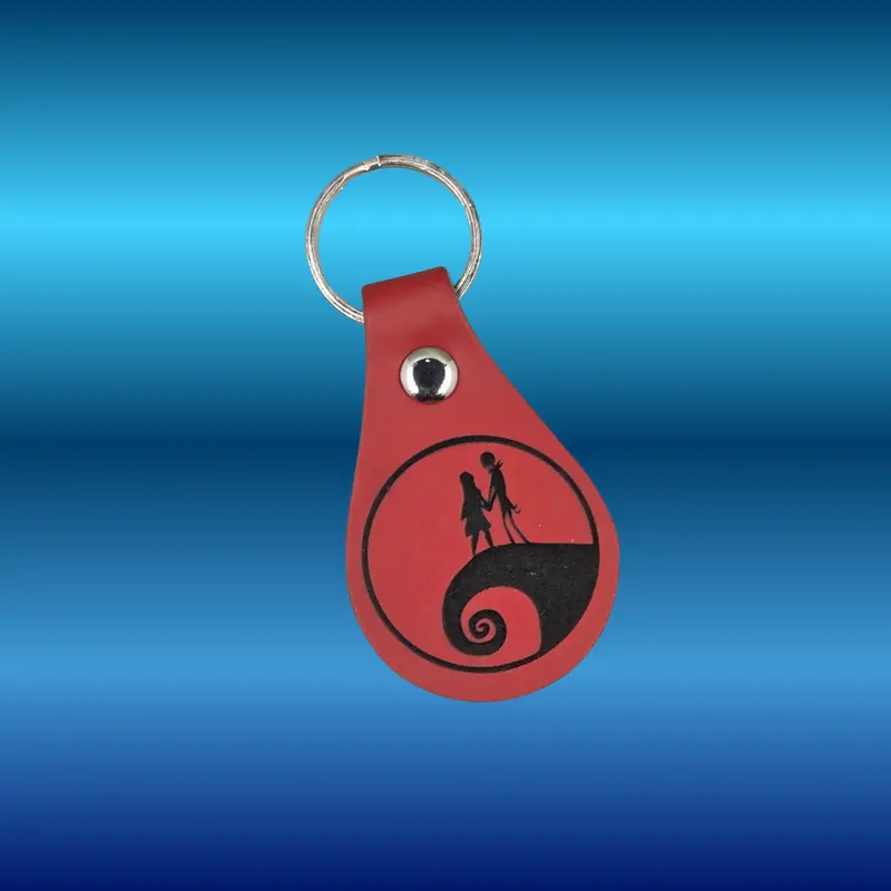 Spooky Hill Silhouette Keychain – Faux Leather Halloween Design 1
