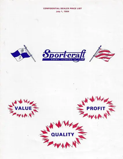 Sport Craft 1984–1985 Dealer Price Sheet 1