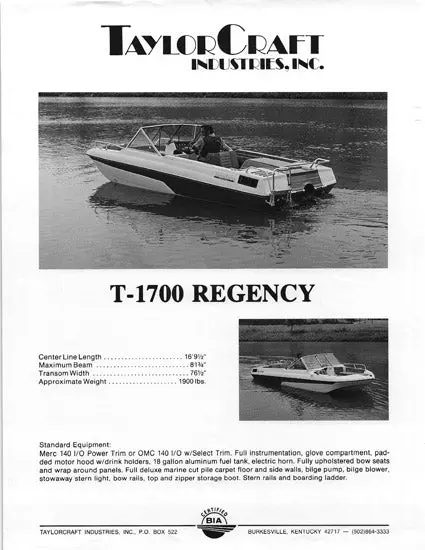 Taylorcraft T-1700 Regency Brochure – Luxury Pontoon Features & Options 1