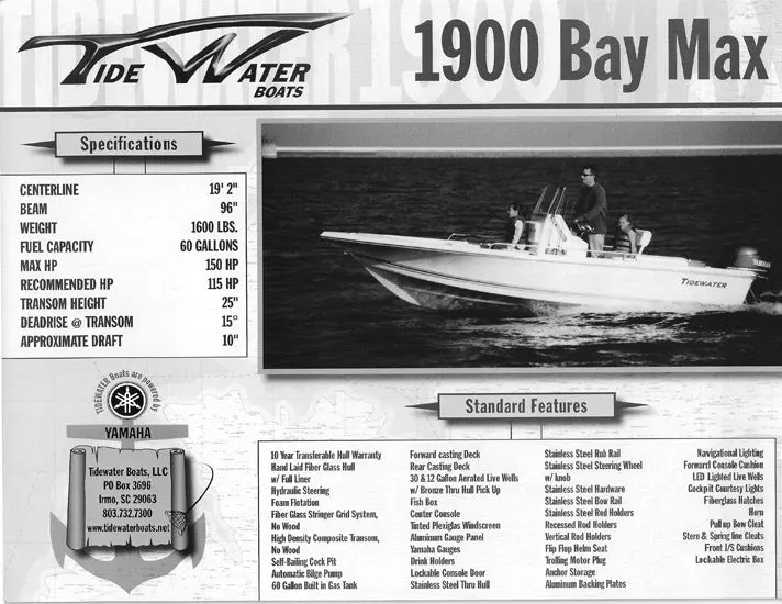 Tidewater 1900 Bay Max Brochure – Compact Bay Boat Features & Handling 1
