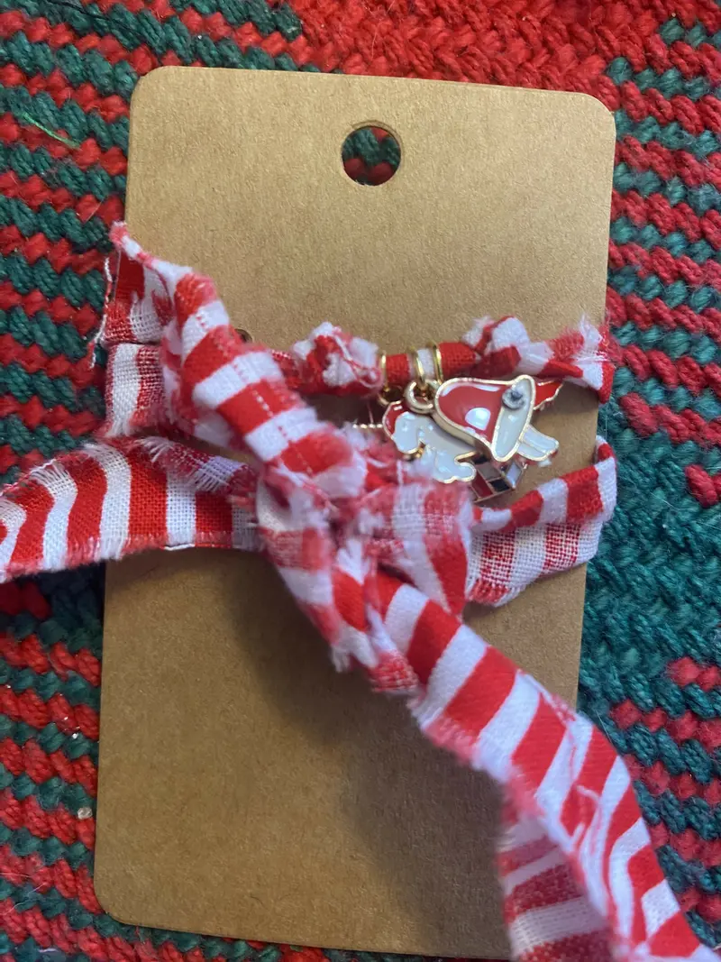 Triple Holiday Charm Set – Red & White Fabric Accents 1