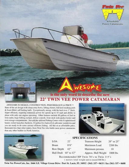 Twin Vee Awesome 22 Brochure – Agile Center Console Performance Data 1