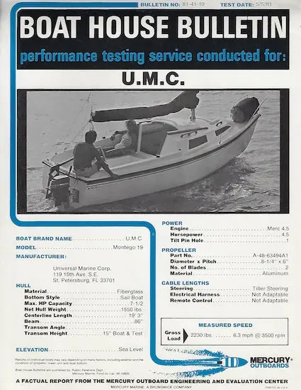 Umc Montego 19 Boat House Bulletin – Technical Edition 1