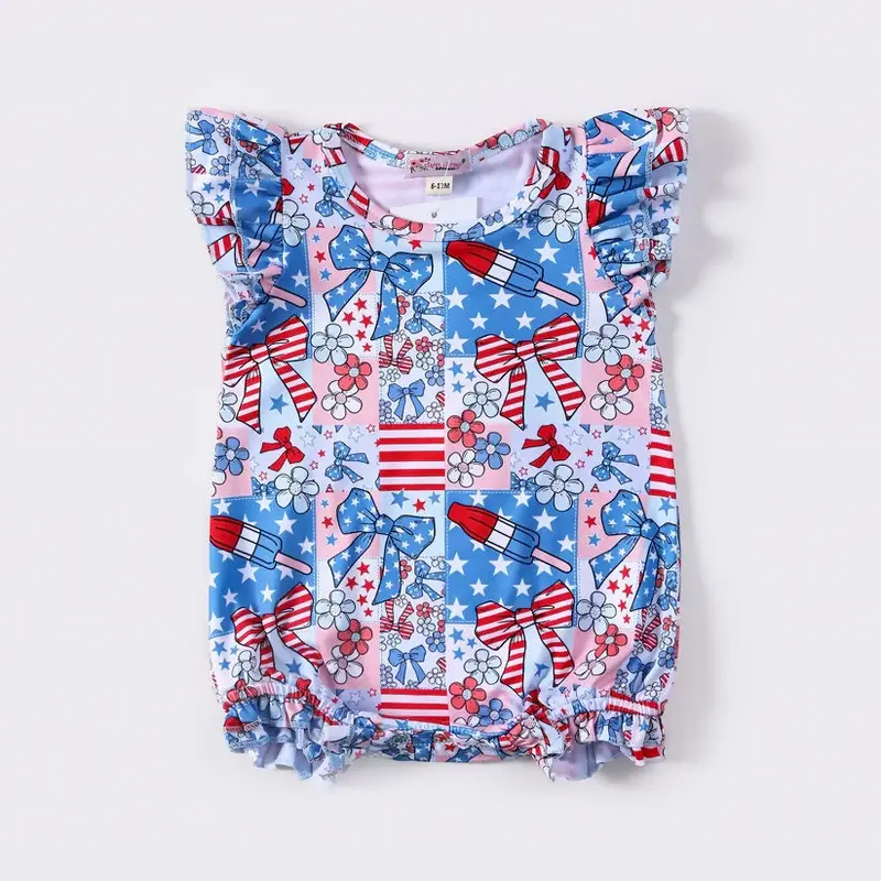 Usa Patriotic Patchwork Ruffle Romper For Toddlers 1