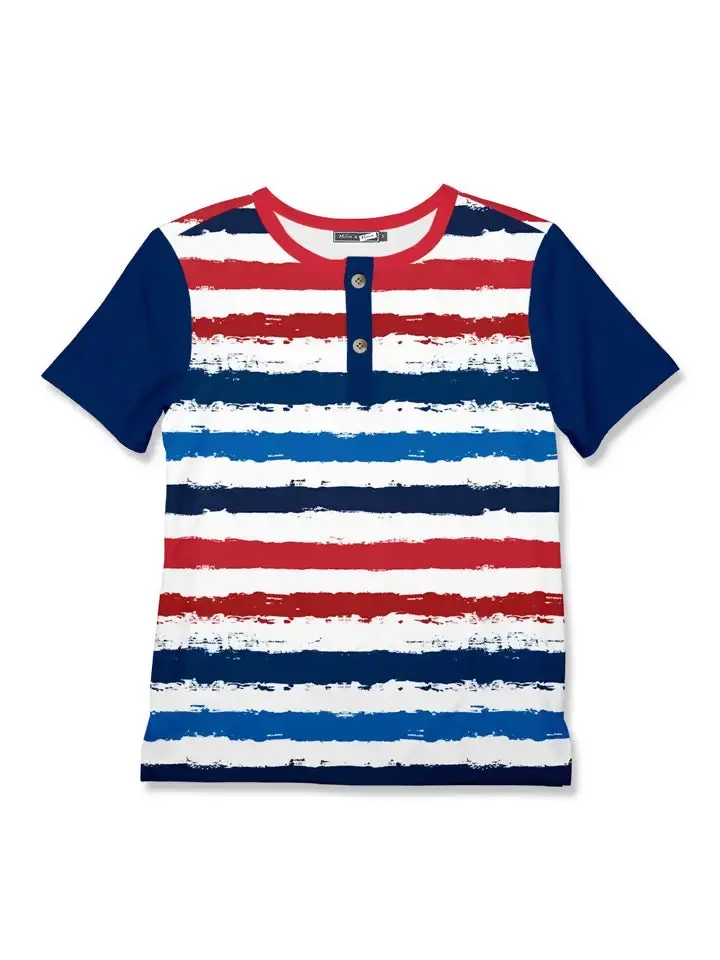 Usa Patriotic Stripe Henley Top – Red, White & Navy Casual Shirt 1