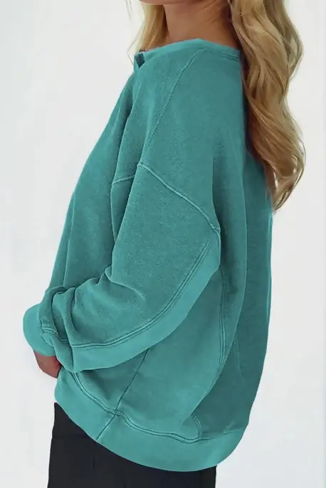 Women’S V-Neck Drop-Shoulder Cotton Sweatshirt 1